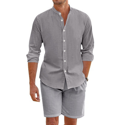 Lightweight Linen Button Down Shirt and Shorts Set