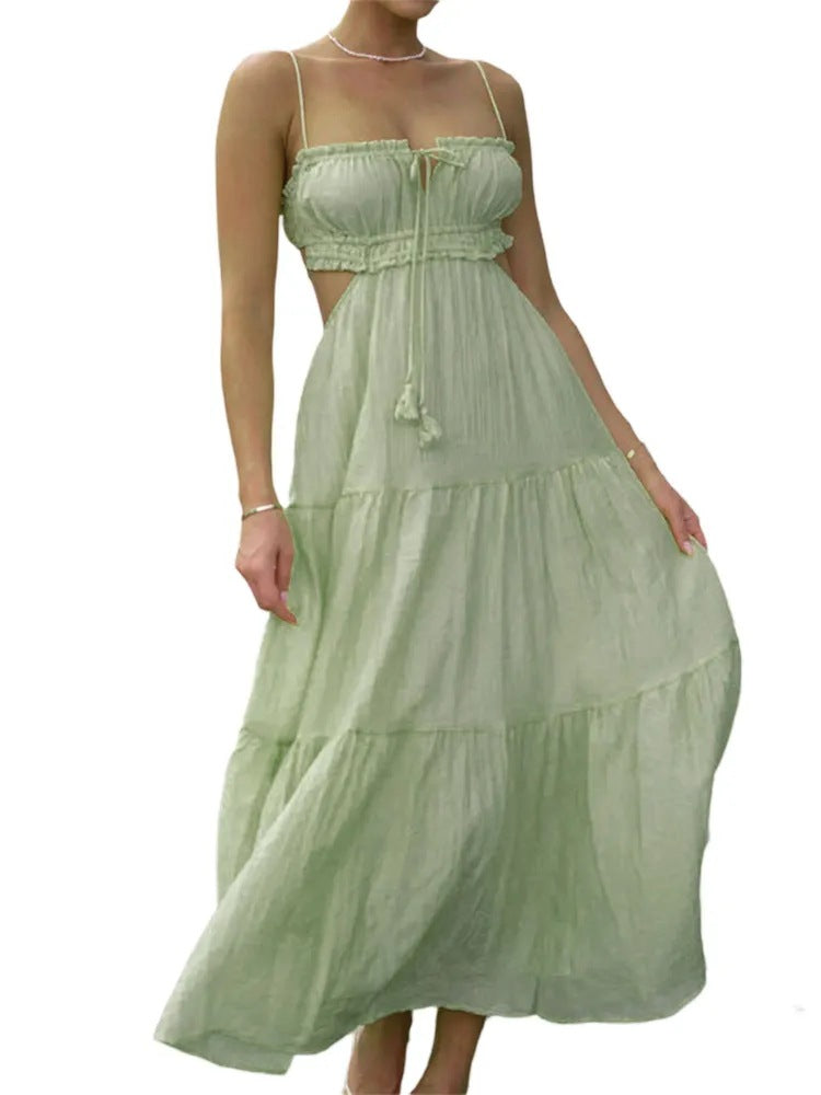 Loose Fit Maxi Dress with Layered Skirt and Open Back