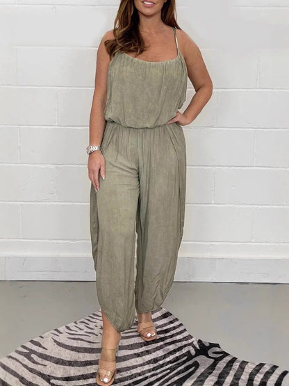 Comfortable Women's Wide Leg Jumpsuit with Thin Straps