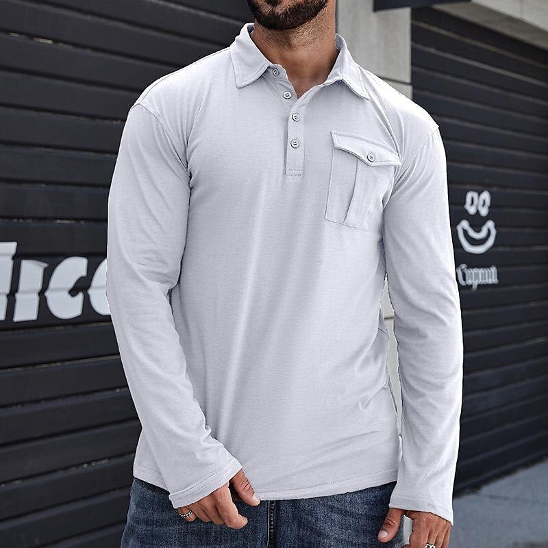 Classic Men's Polo Shirt with Long Sleeves and Pocket
