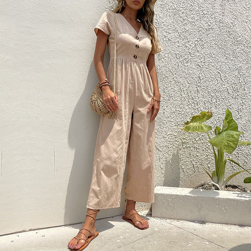 Ladies Linen Pantsuit - Casual Fit - Short Sleeve - Nocini