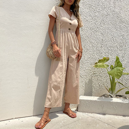 Ladies Linen Pantsuit - Casual Fit - Short Sleeve - Nocini