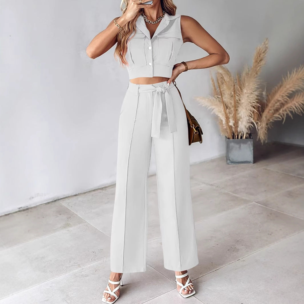 Women's Summer Jumpsuit Crop Top High Waist Pants
