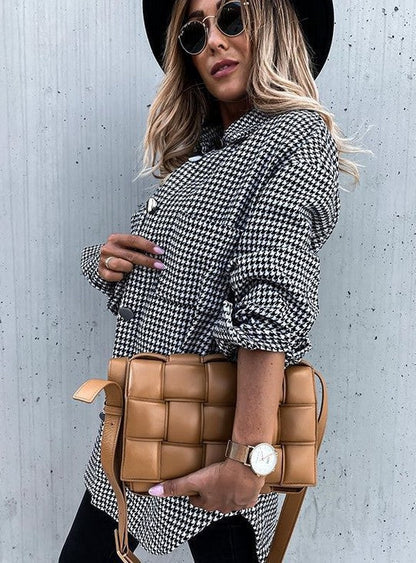 Classic Checked Wool Blend Mid Length Coat