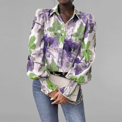 Loose Fit Floral Ruffle Sleeve Women's Top
