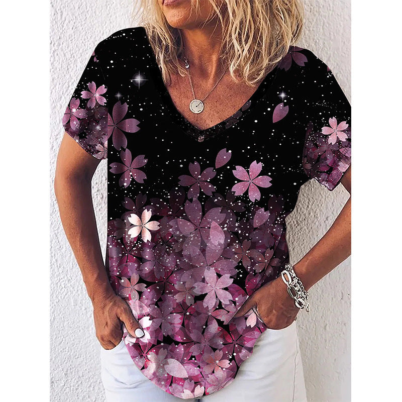 Ladies Casual Short Sleeve Floral Tee-Shirt - Nocini