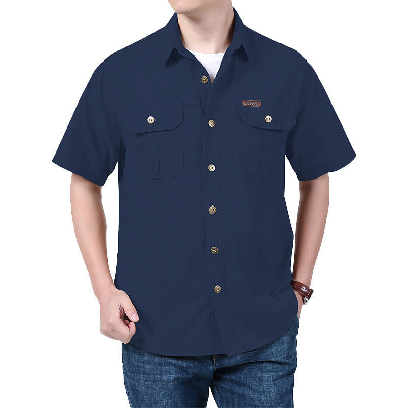 Casual Cotton Short Sleeve Mens Shirt with Pockets