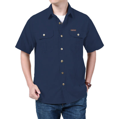 Casual Cotton Short Sleeve Mens Shirt with Pockets