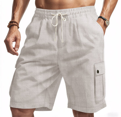 Comfortable Mens Linen Cargo Shorts with Elastic Waist