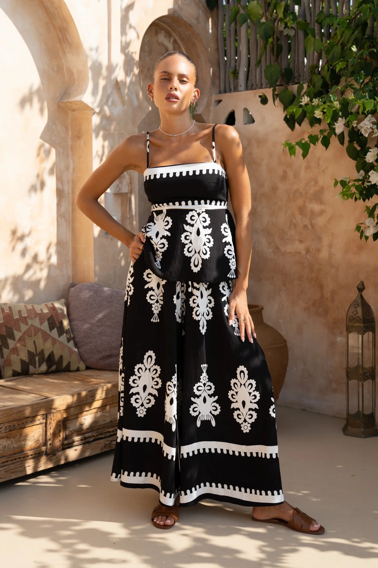 Ladies' Peplum Top and Wide Leg Pants Set
