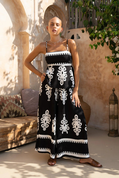 Ladies' Peplum Top and Wide Leg Pants Set
