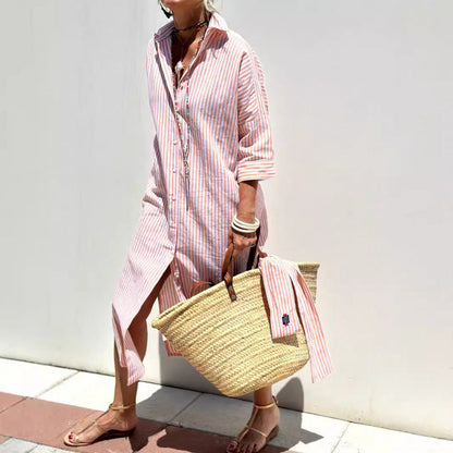 Casual Striped Button Dress for Women