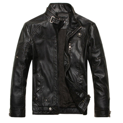 Men's Leather Biker Jacket Slim Fit Zip Up