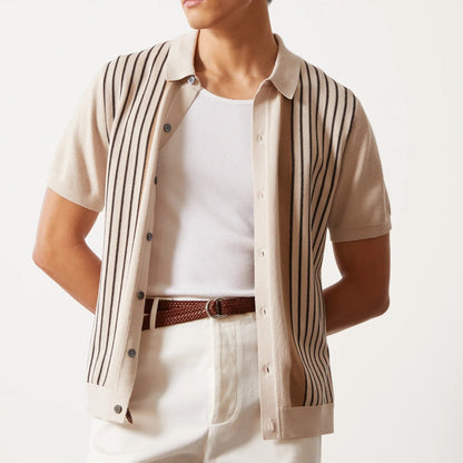 Casual Men's Short Sleeve Striped Polo Shirt