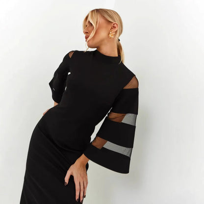 Elegant Women's Midi Dress with Ruffled Sleeves