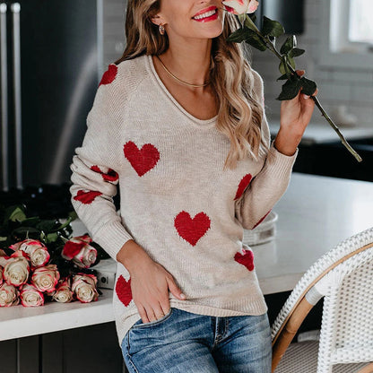 Cozy Heart Pattern Crew Neck Sweater - Nocini