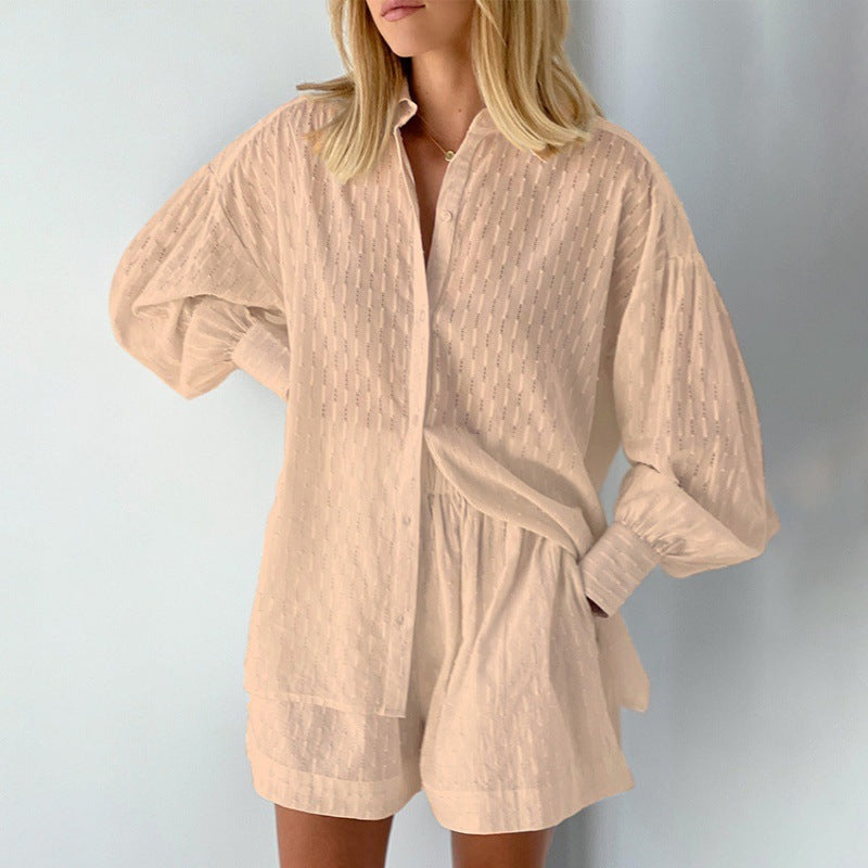 Comfy Women's Blouse and Shorts Set with Puff Sleeves