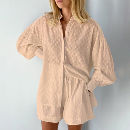 Comfy Women's Blouse and Shorts Set with Puff Sleeves