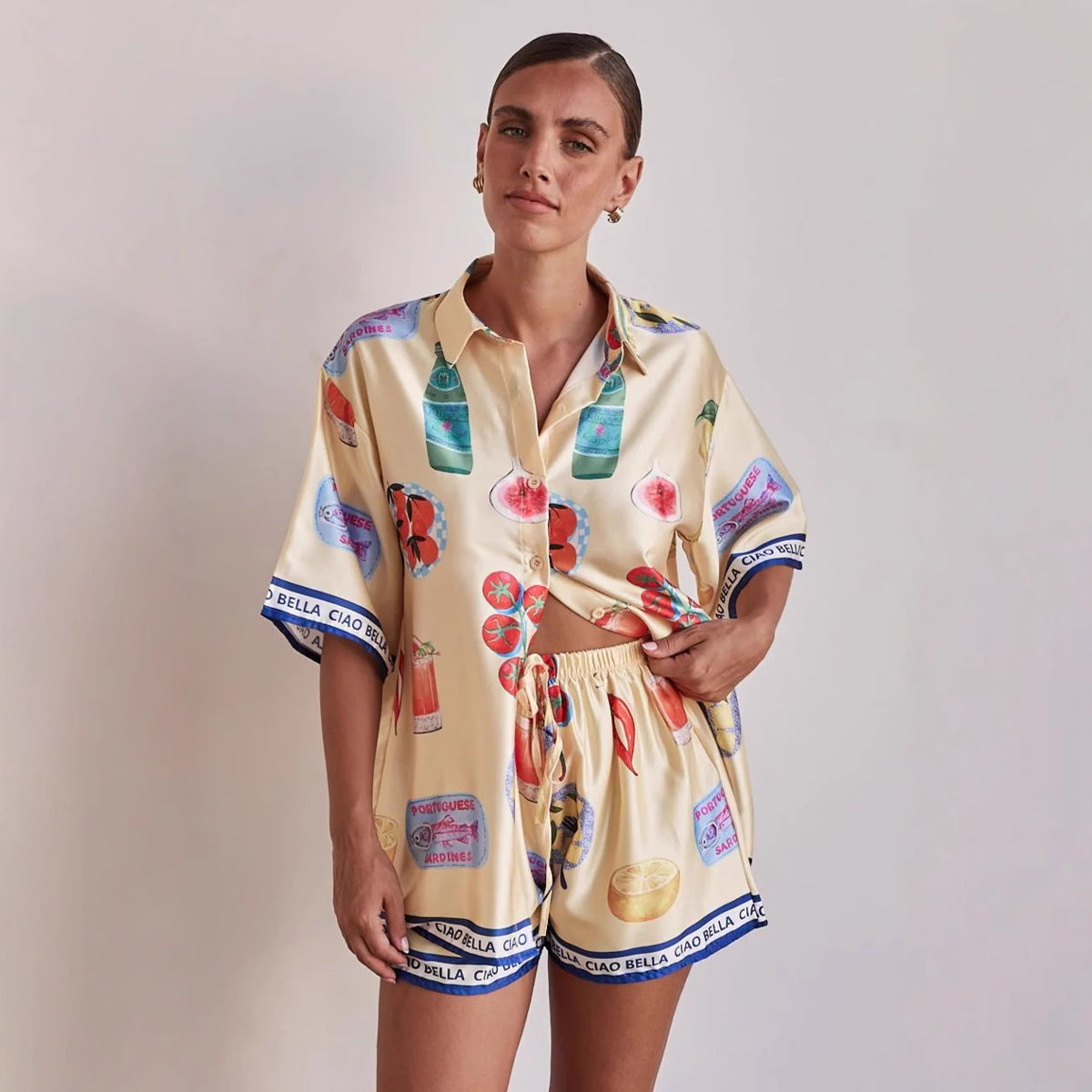 Soft Satin Lounge Set for Women - Shorts and Top - Nocini