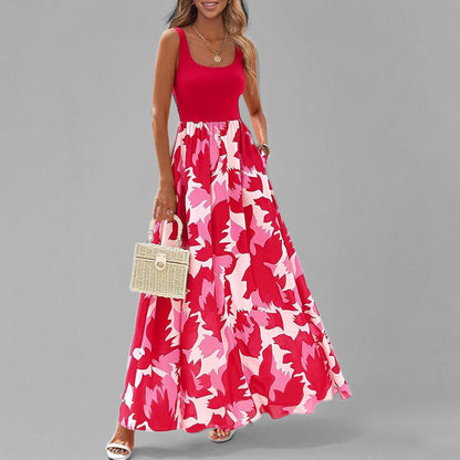 Fashionable Sleeveless Maxi Dress with Floral Skirt