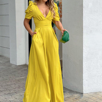 Flattering Wide Leg Women's Jumpsuit with V Neckline