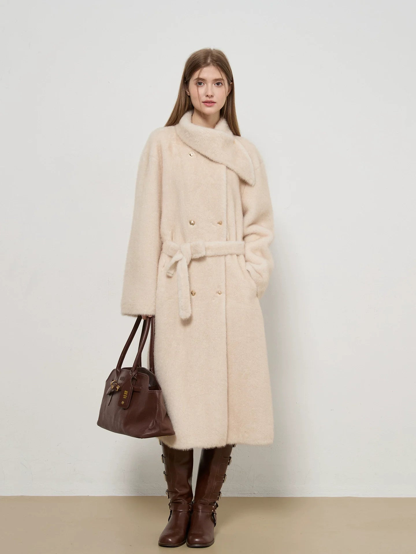 Warm Faux Fur Women's Coat with Belted Waist