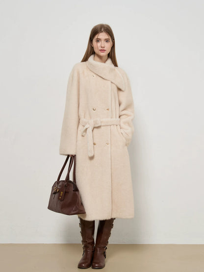 Warm Faux Fur Women's Coat with Belted Waist