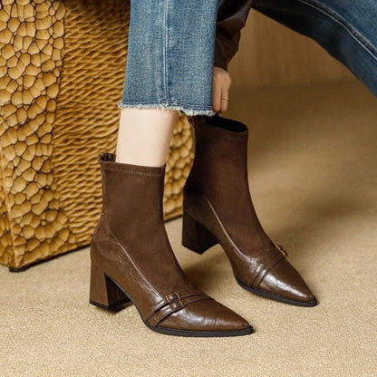Ladies Low Heel Ankle Boots - Pointed Toe Style