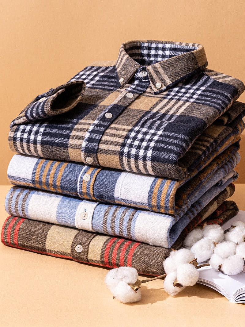 Classic Plaid Dress Shirt for Men with Pocket