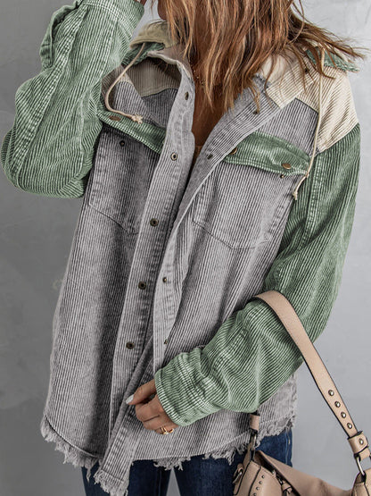 Relaxed Fit Corduroy Hooded Women's Coat
