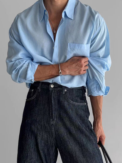 Casual Long Sleeve Men's Shirt with Buttons