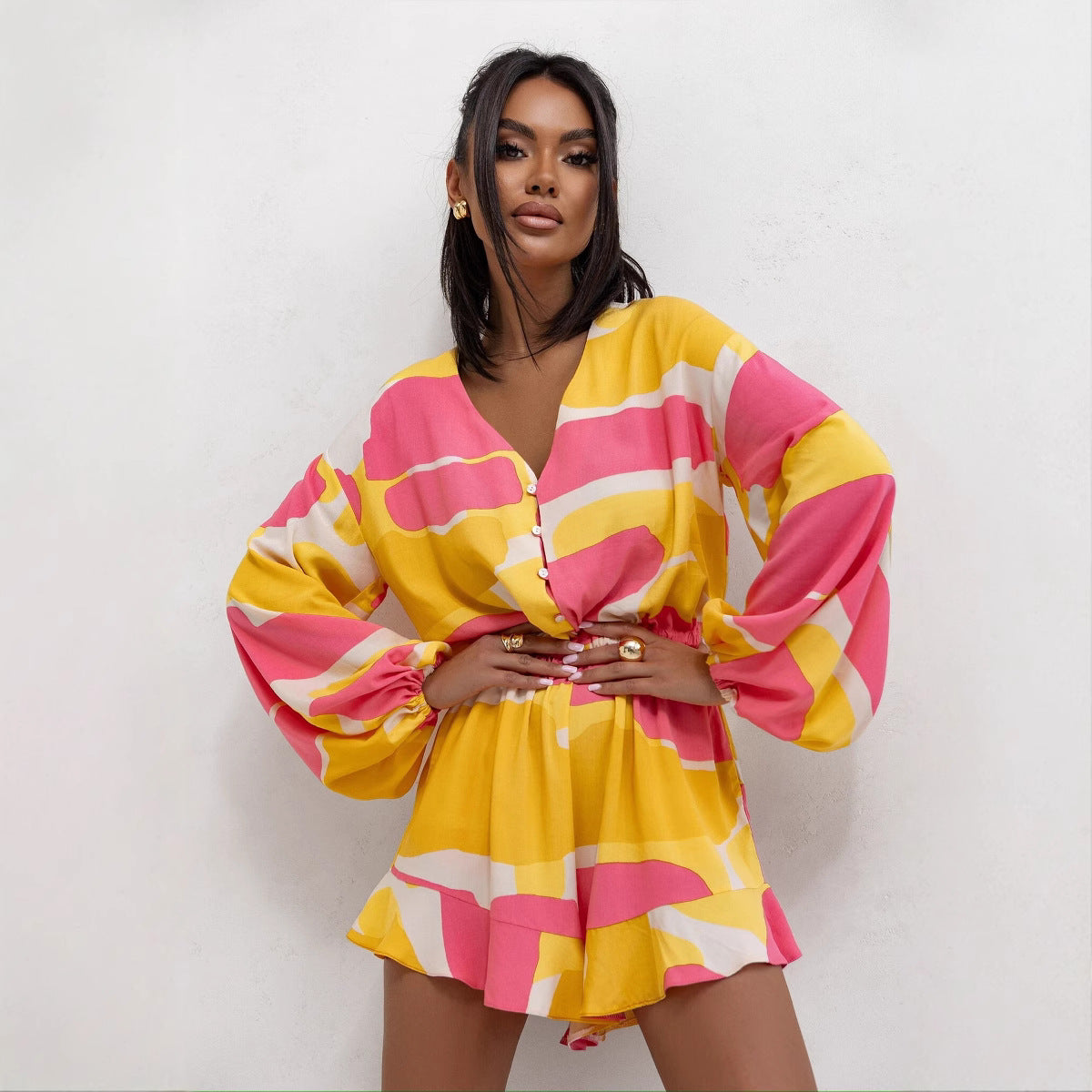 Casual V-Neck Long Sleeve Women's Jumpsuit