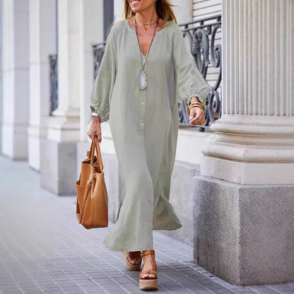 Comfortable V Neck Long Sleeve Maxi Dress - Nocini