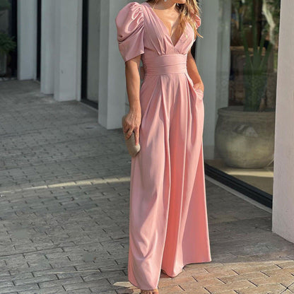 Flattering Wide Leg Women's Jumpsuit with V Neckline