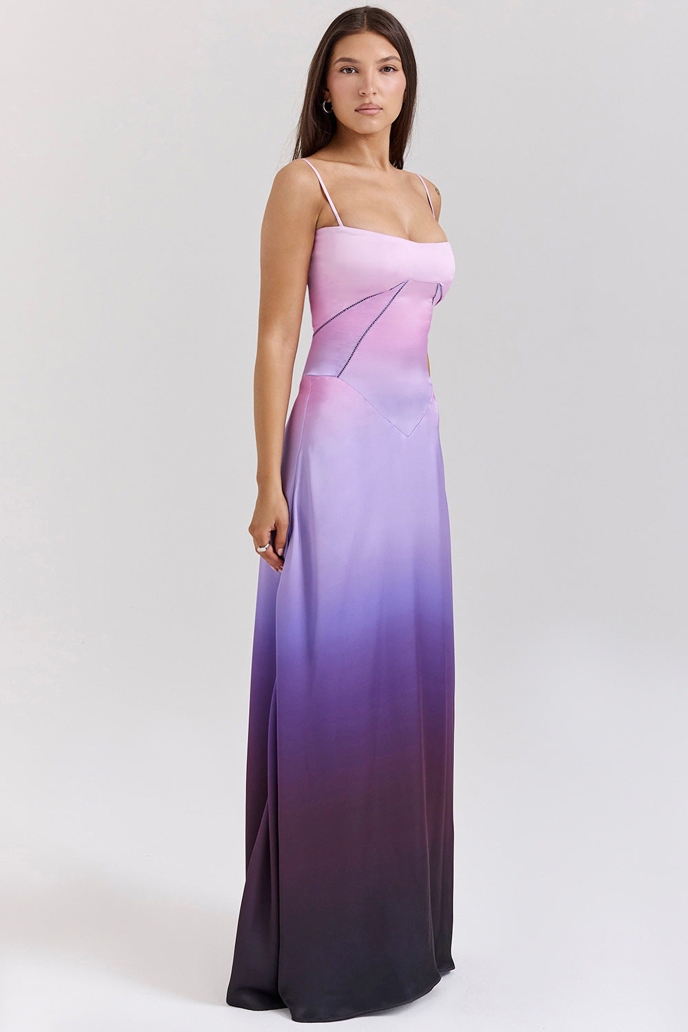 Ladies Formal Satin A-Line Gown with Spaghetti Straps