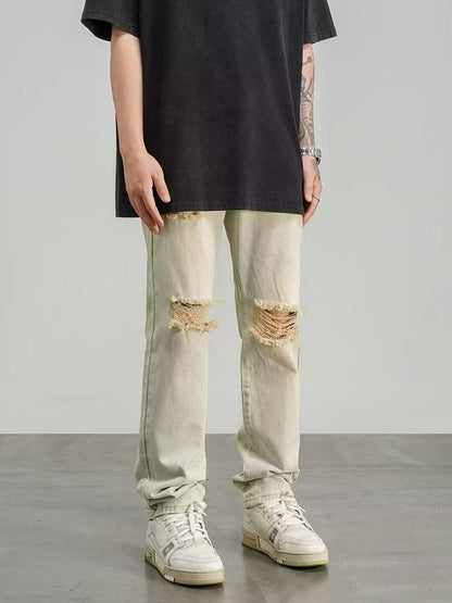 Men's Slim Fit Ripped Jeans Straight Leg Style