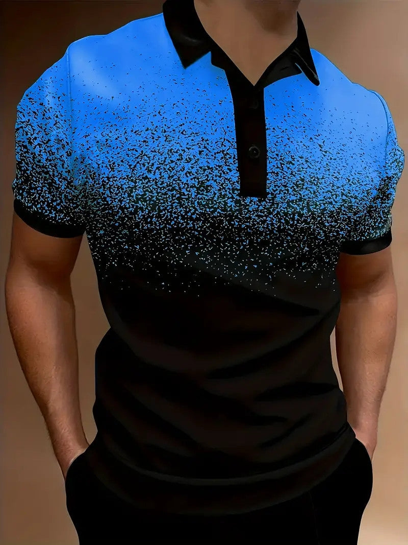 Slim Fit Mens Polo Shirt Gradient Print Lightweight