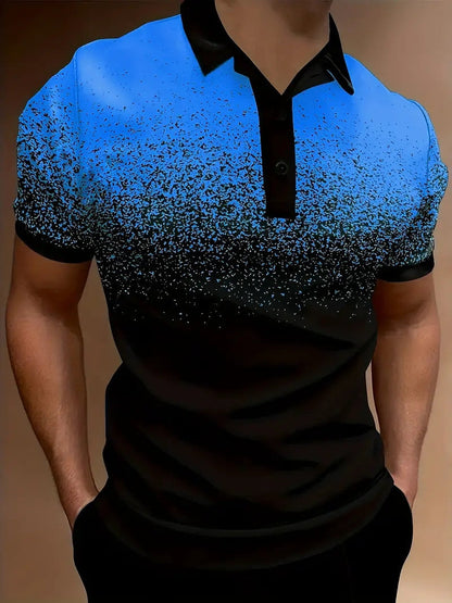 Slim Fit Mens Polo Shirt Gradient Print Lightweight