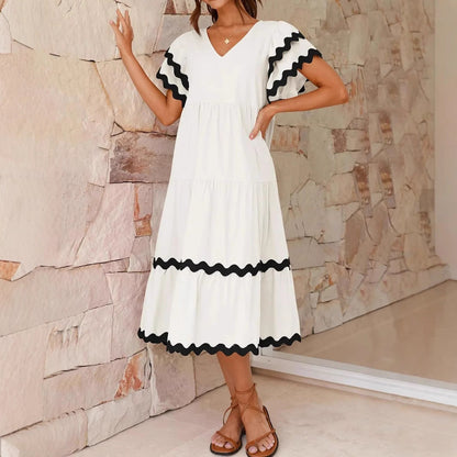 Casual V Neck Ruffle Sleeve Summer Dress
