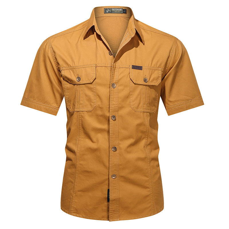 Casual Cotton Short Sleeve Mens Shirt with Pockets