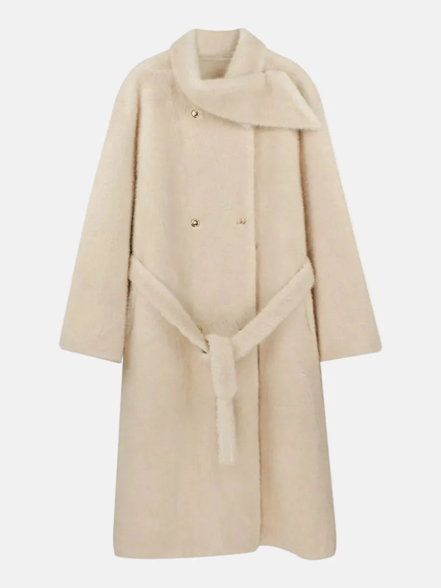 Warm Faux Fur Women's Coat with Belted Waist