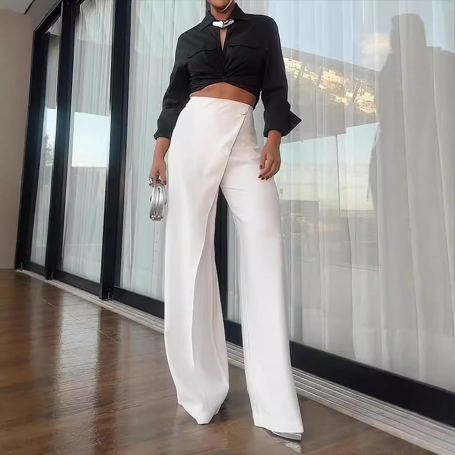 Ladies' Satin Cropped Top and Wide Leg Pants Set - Nocini