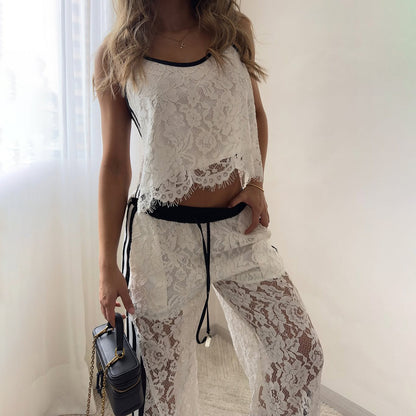 Comfy Women's Lace Crop Top and Pants Set - Nocini