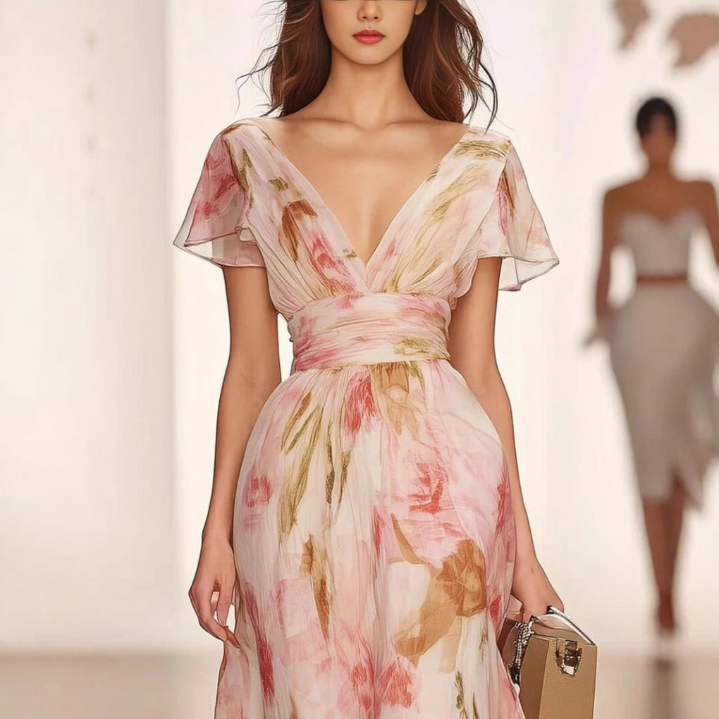 Flowy Ruffle Trim Maxi Dress