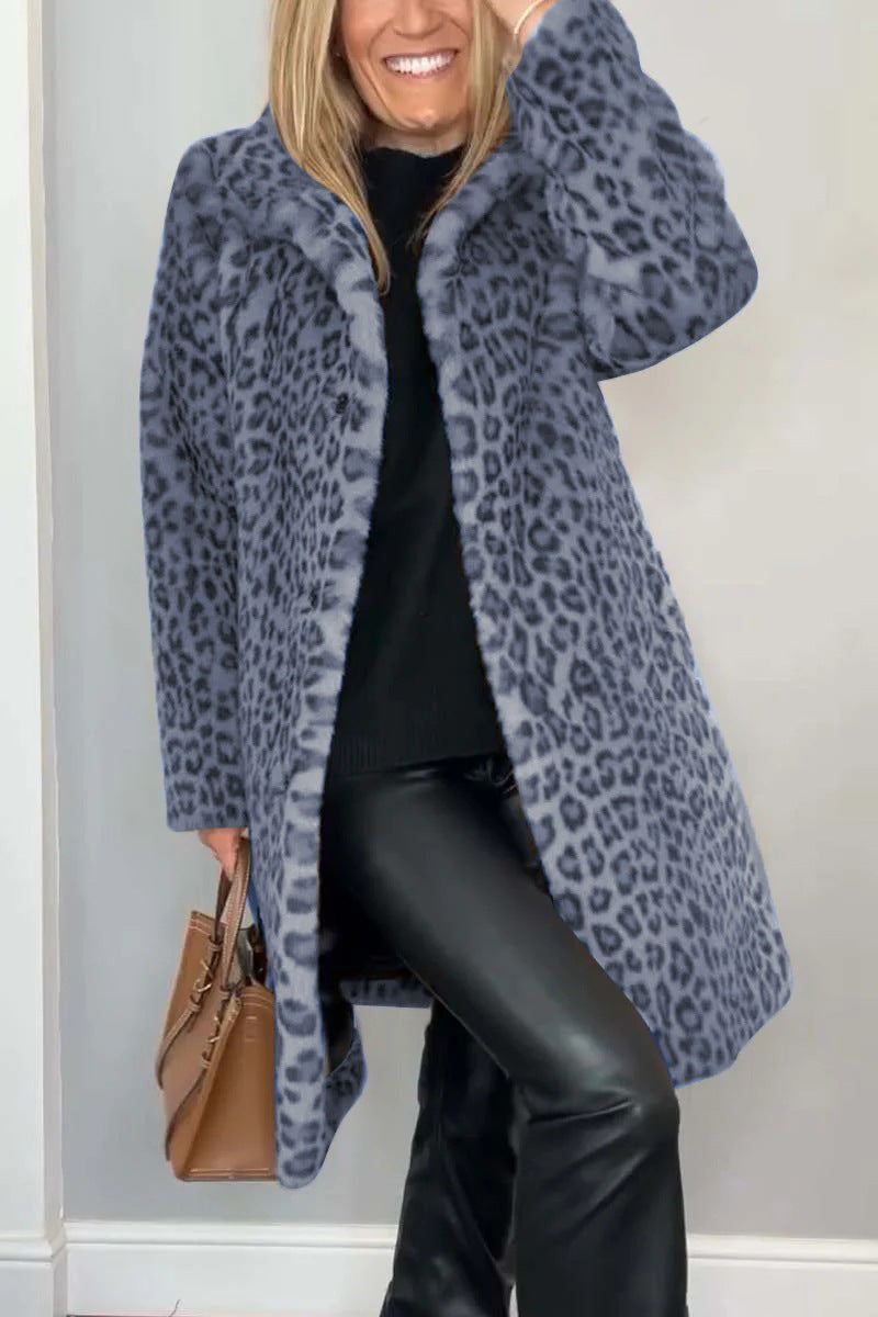 Plush Faux Fur Leopard Coat for Women