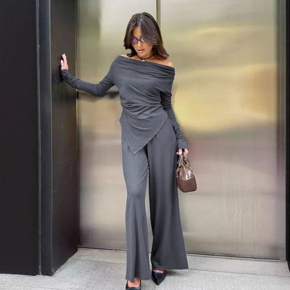 Women's Jumpsuit Set - Casual Off Shoulder Top and Pants