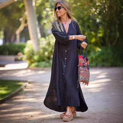 Comfortable V Neck Long Sleeve Maxi Dress