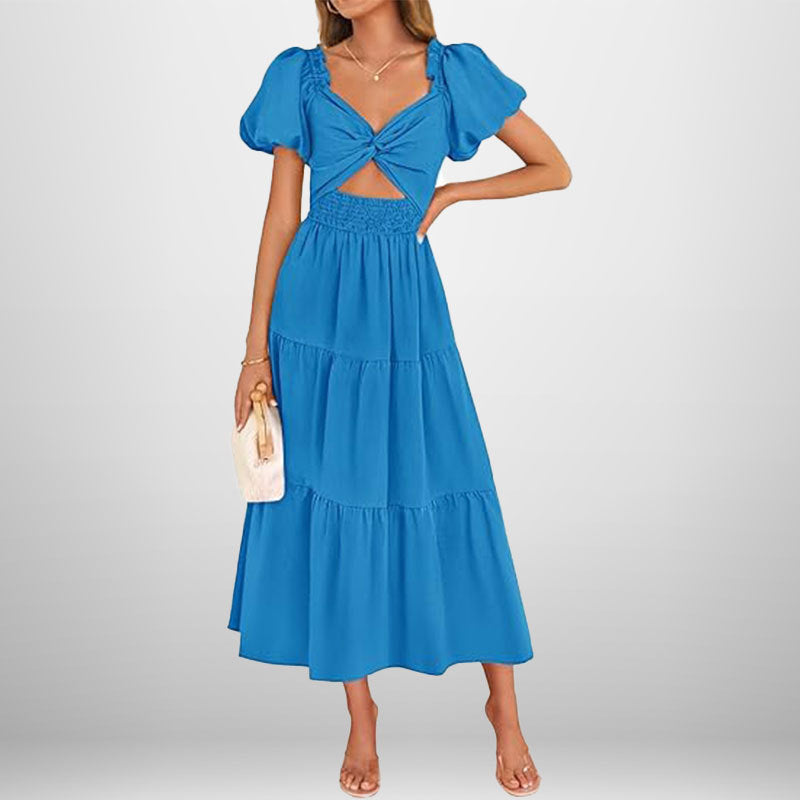 Floral V Neck Maxi Dress with Puff Sleeves