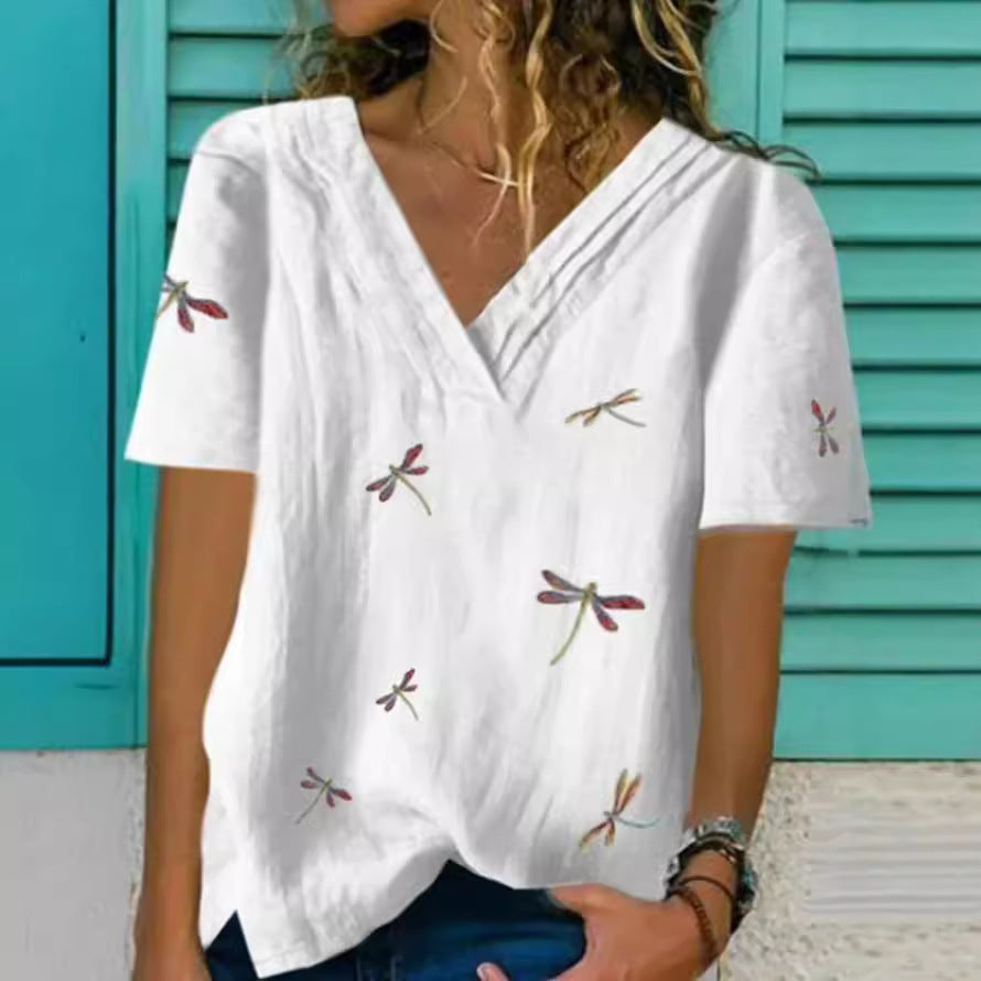 Comfortable V-Neck Short Sleeve Women's Blouse - Nocini