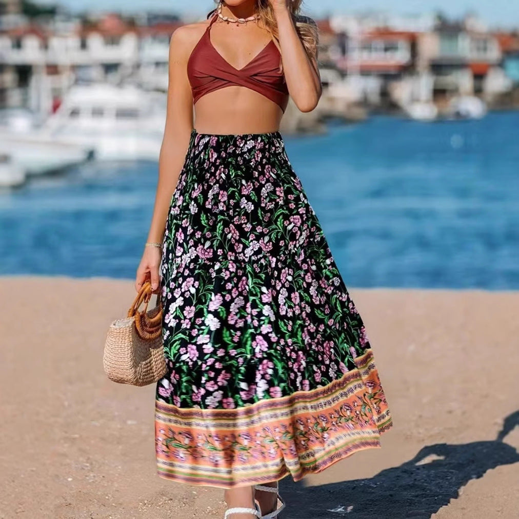 Ladies Flowy Maxi Skirt with Boho Print